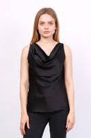 Musta satiini toppi vesiputous kauluksella