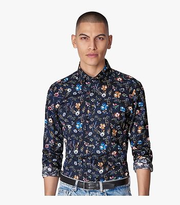 Venti slim fit sininen kukallinen kauluspaita