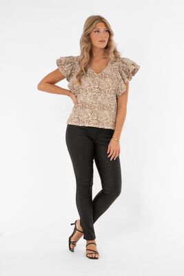 Capri Collection beigen sävyinen röyhelöhihainen pusero