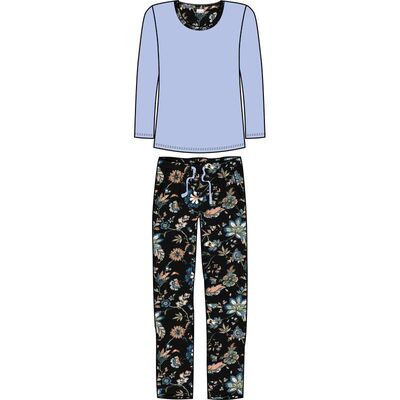 Damella sininen puuvilla pyjama kuviollisilla housuilla