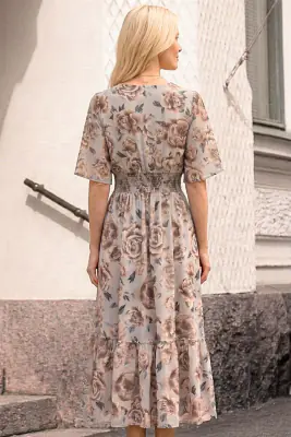 Lasessor LAV siniharmaan ja nutrian sävyinen kukkakuosinen mekko