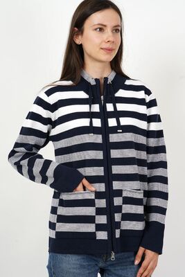 Sini-valko raidallinen neuletakki