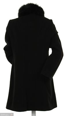 Lebekin musta villakangastakki pystykauluksella, jossa irroitettava turkis reunus