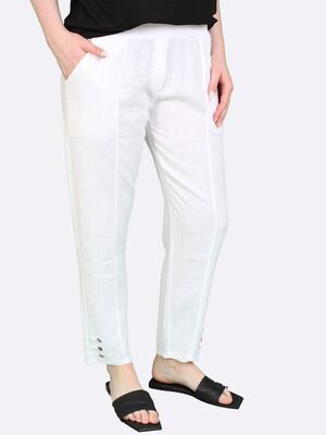 Lea H valkoiset pellavasekoitehousut