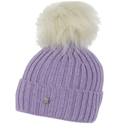 Salon lilansävyinen neulepipo tupsulla