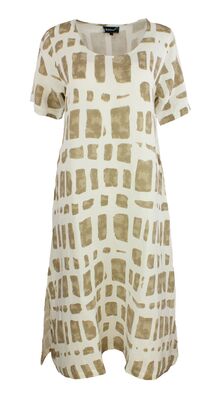 Boheme luonnonvalkoinen pitkä mekko hiekan sävyisellä kuvioinnilla