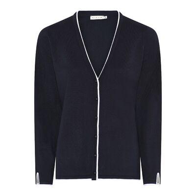 Micha tummansininen neuletakki valkoisilla yksityiskohdilla