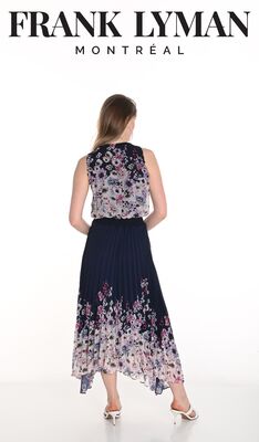 Frank Lyman tummansininen pliseerattu juhlamekko