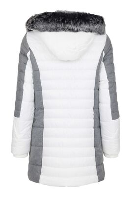 Normann valkoinen talvitakki harmailla yksityiskohdilla