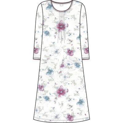 Damella valkoinen pitkä puuvillapaita hennolla kukkakuviolla