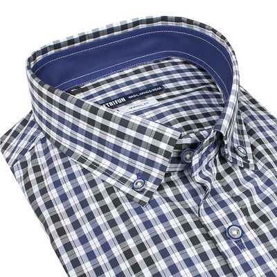 Petrifun sinivihreäruudullinen Classic fit lyhythihainen kauluspaita