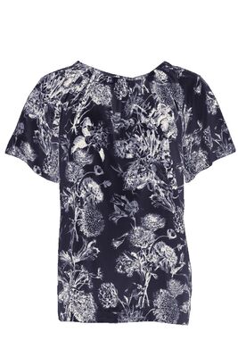 STI sininen kukkakuvioinen viskoosi pusero