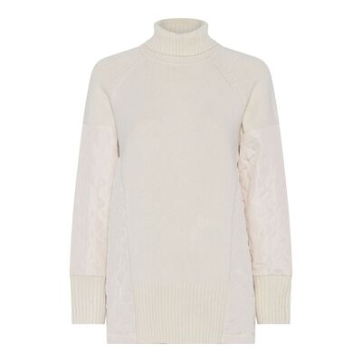 Micha luonnonvalkoinen neule, jossa tikkikangasta