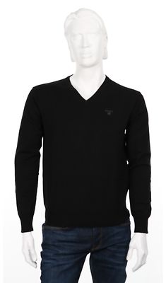 Gantin musta puuvillaneule V-pääntiellä