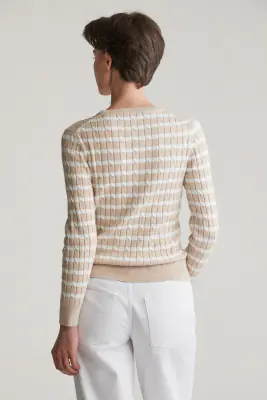 Gant beige-valko raidallinen puuvillaneule