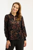 In Front juhlava pusero viininpunaisen ja ruskean sävyisellä kukkakuosilla