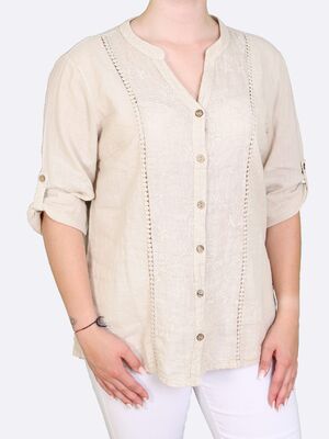 Hegler pellavan sävyinen kirjailtu pusero