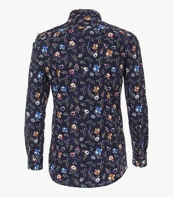 Venti slim fit sininen kukallinen kauluspaita