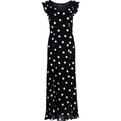 Elinette pitkä musta juhlamekko pilkkukuosilla