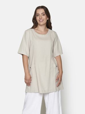 Signature pellavan sävyinen a-linjainen tunika lyhyellä hihalla