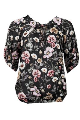 STI musta kukkakuosinen viskoosipusero