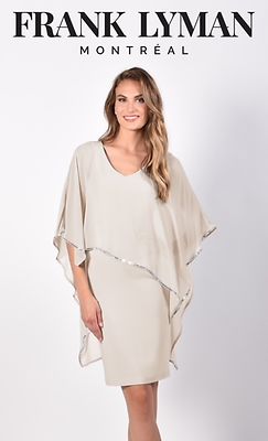 Frank lyman shamppanjan sävyinen juhlapuku sifonki yläosalla