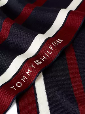 Tommy Hilfiger sini/puna/valkoraidallinen neulehuivi