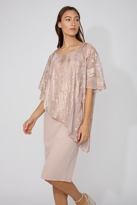 Frank Lyman vanhan roosan sävyinen juhlamekko poncholla