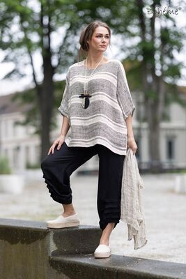 Boheme raidallinen väljä pellavapusero