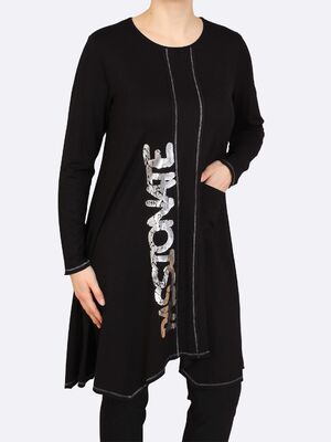 Lea H. musta trikootunika hopean sävyisellä painatuksella