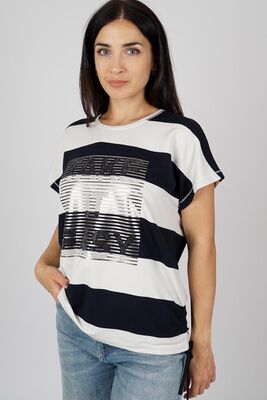 M.X.O sinivalko raitainen lyhythihainen pusero