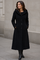 Milo pitkä hupullinen musta villakangastakki