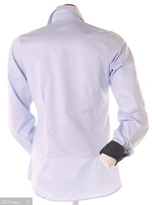 Bosweelin vaaleansininen paitapusero sinisillä somisteilla kalvosimen-ja kauluksen sisällä