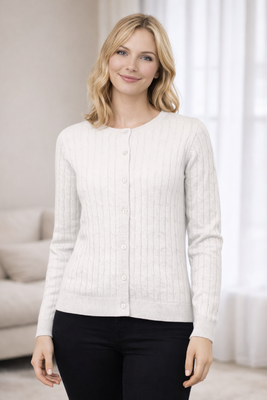 STI luonnonvalkoinen palmikko neuletakki