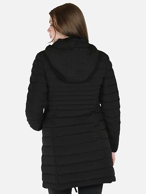 Etage musta polvimittainen toppatakki