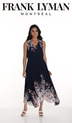 Frank Lyman tummansininen pliseerattu juhlamekko