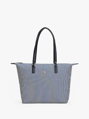 Tommy Hilfiger sinivalkoraidallinen kangaslaukku