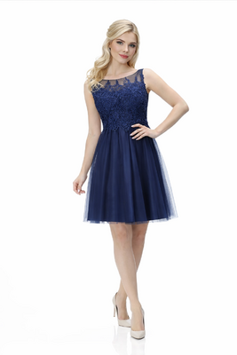 Dresseo tummansininen tyllihelmainen lyhyt juhlamekko