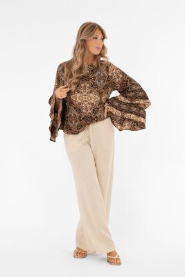 Capri Collection paisley-kuosinen röyhelöhihainen pusero