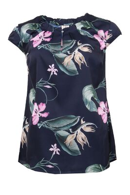 STI tummansininen kukkakuvioinen satiinitoppi