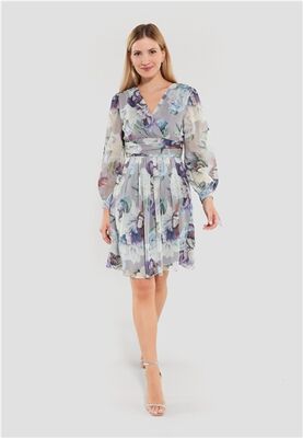 Swing kukkakuvioinen pitkähihainen juhlamekko