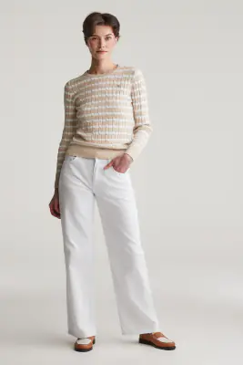 Gant beige-valko raidallinen puuvillaneule