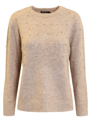 Signature beige pehmeä neulepusero helmisomisteilla