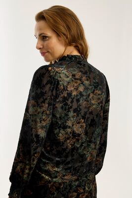 In Front juhlava pusero vihreän ja ruskean sävyisellä kukkakuosilla