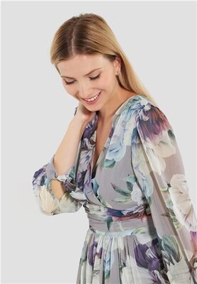 Swing kukkakuvioinen pitkähihainen juhlamekko