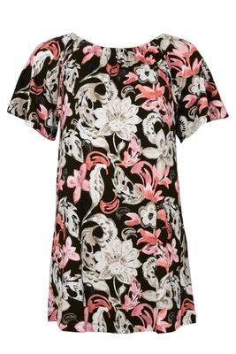 STI musta kukkakuvioinen tunika