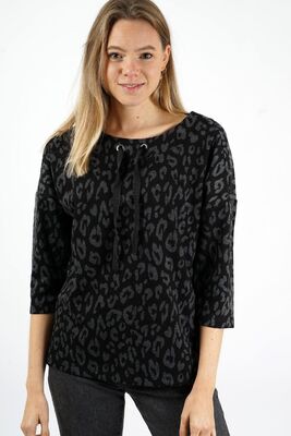 Musta harmaa neulepusero puolipitkillä hihoilla