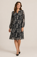 STI mustabeige kuviollinen sifonkimekko