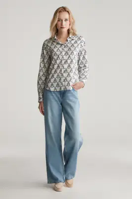 Gant luonnonhvalkoinen köysikuosinen puuvilla voilee paitapusero