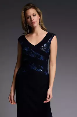 Joseph Ribkoff tummansininen pitkä juhlamekko